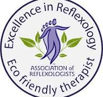 Association of Reflexologists badge — Full Member, Excellence in Reflexology, Eco Friendly Therapist